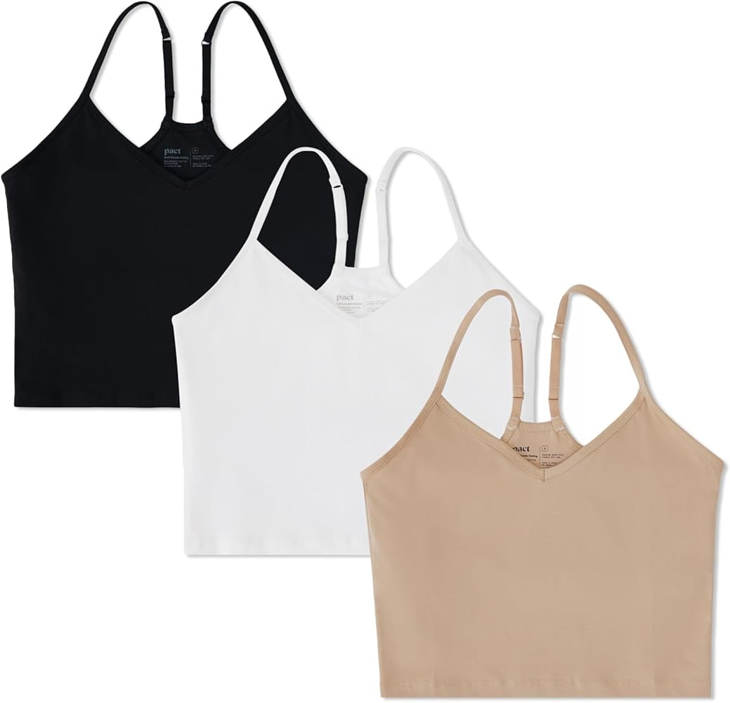 Pact Organic Cotton Women's Everyday Shelf Bra Cropped Camisole 3-Pack | Amazon (US)