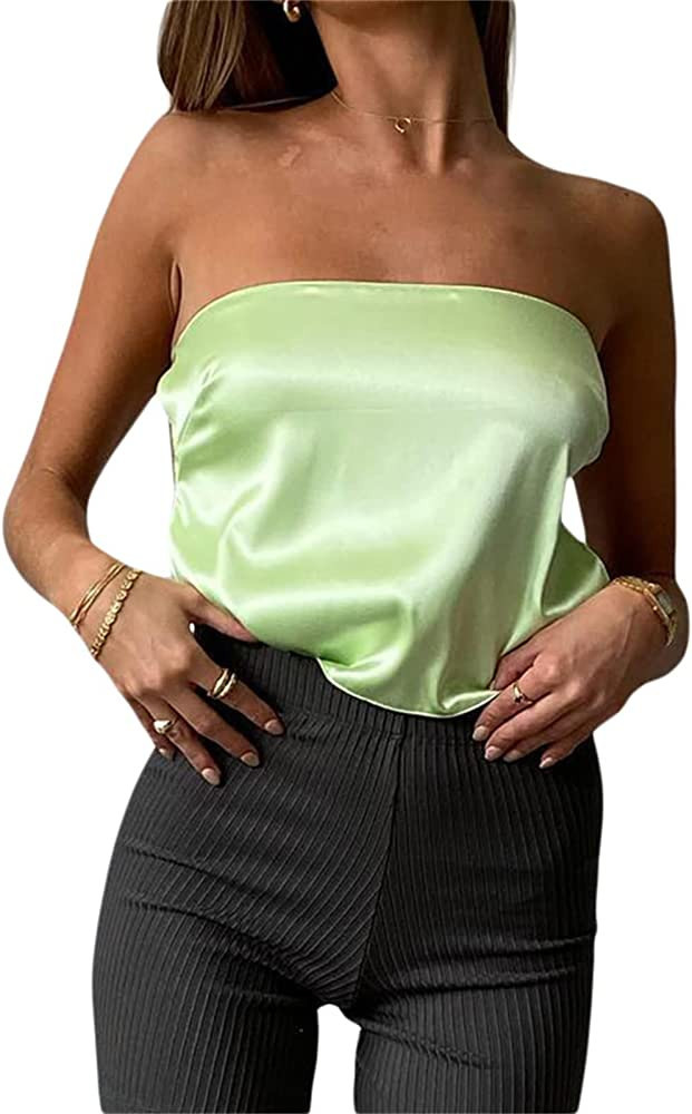 Women Sexy Knitted Strapless Tube Top Twist Front Hollow Crop Top Backless Bandeau Bustier Top Y2... | Amazon (US)