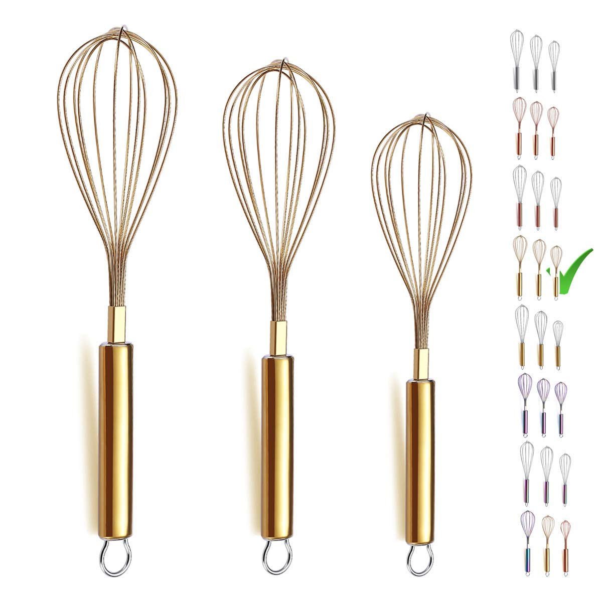 Berglander Gold Whisk Pack of 3 Stainless Steel 8",10",12", Titianium Plating Gold Whisks for Coo... | Amazon (US)