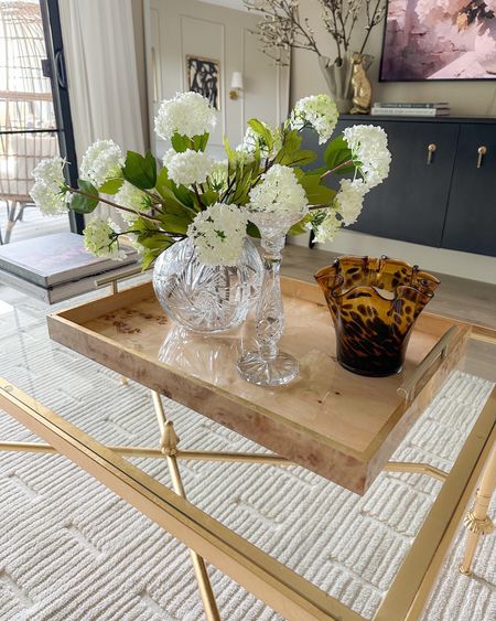 I have 5 stems of these snowball hydrangeas in this vintage vase styled on my coffee table — I linked a similar find! And this Burl wood tray is a 10/10 🙌🏼

#LTKstyletip #LTKhome #LTKfindsunder100