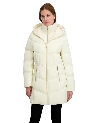 Laundry by Shelli Segal Women's Quilted Puffer Flare Jacket– Winter Coat With Faux Fur Bib Coll... | Amazon (US)