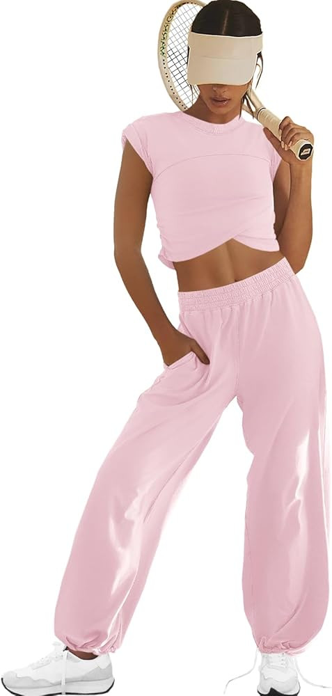 LAMISSCHE Womens Loungewear Set 2 Piece Outfits Sets Cropped Tops and Wide Leg Pants with Pockets... | Amazon (US)