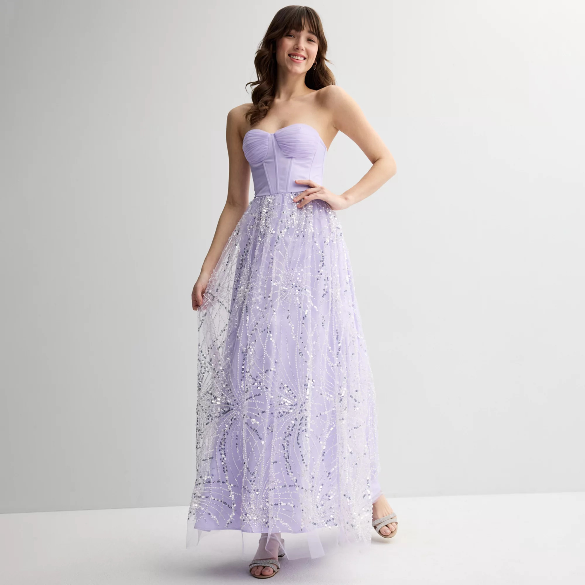 Juniors' Violet Weekend Sequin Embellished Skirt Corset Top Ball Gown | Kohl's