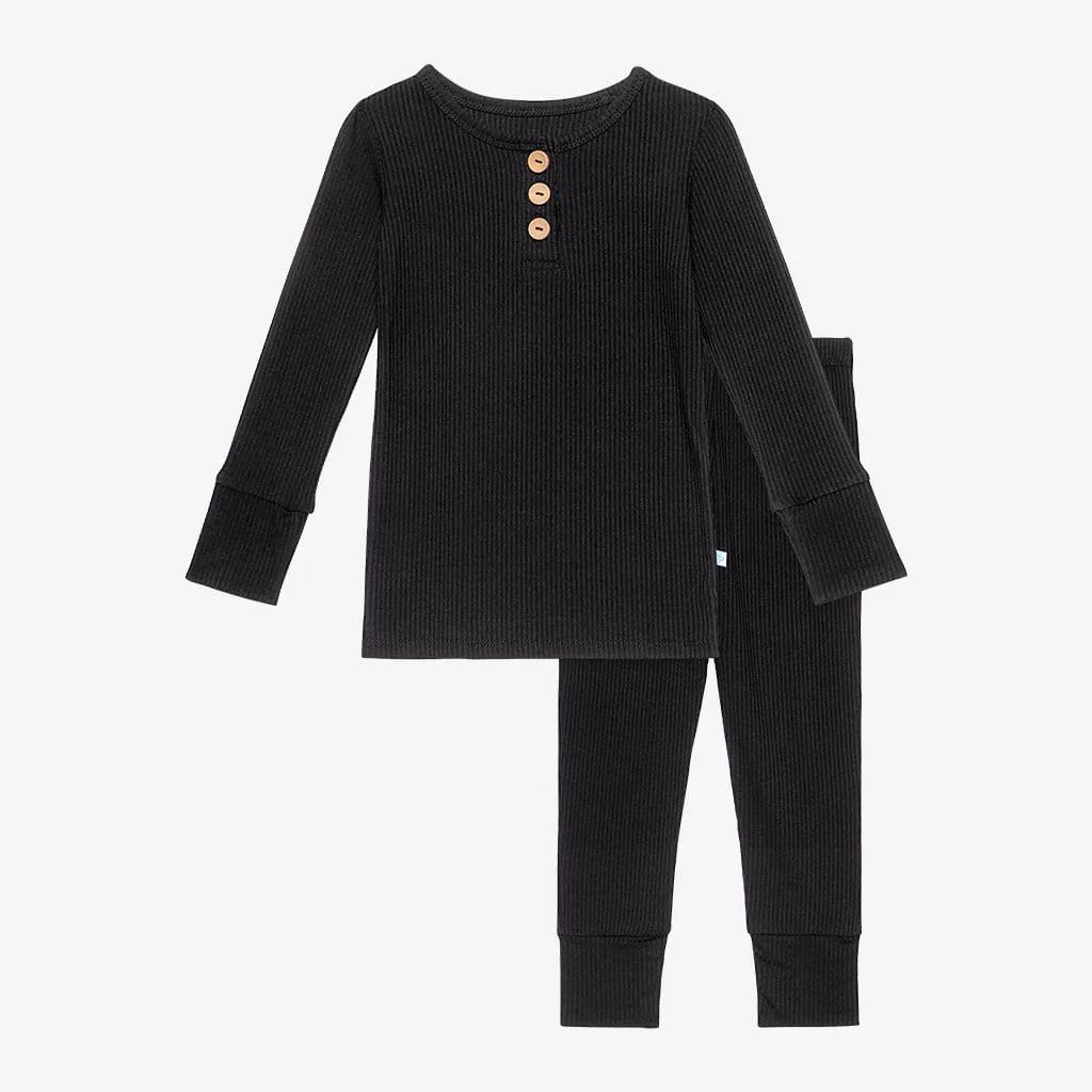 Long Sleeve Henley Pajamas | Black Ribbed | Toddler Pajamas | Posh Peanut