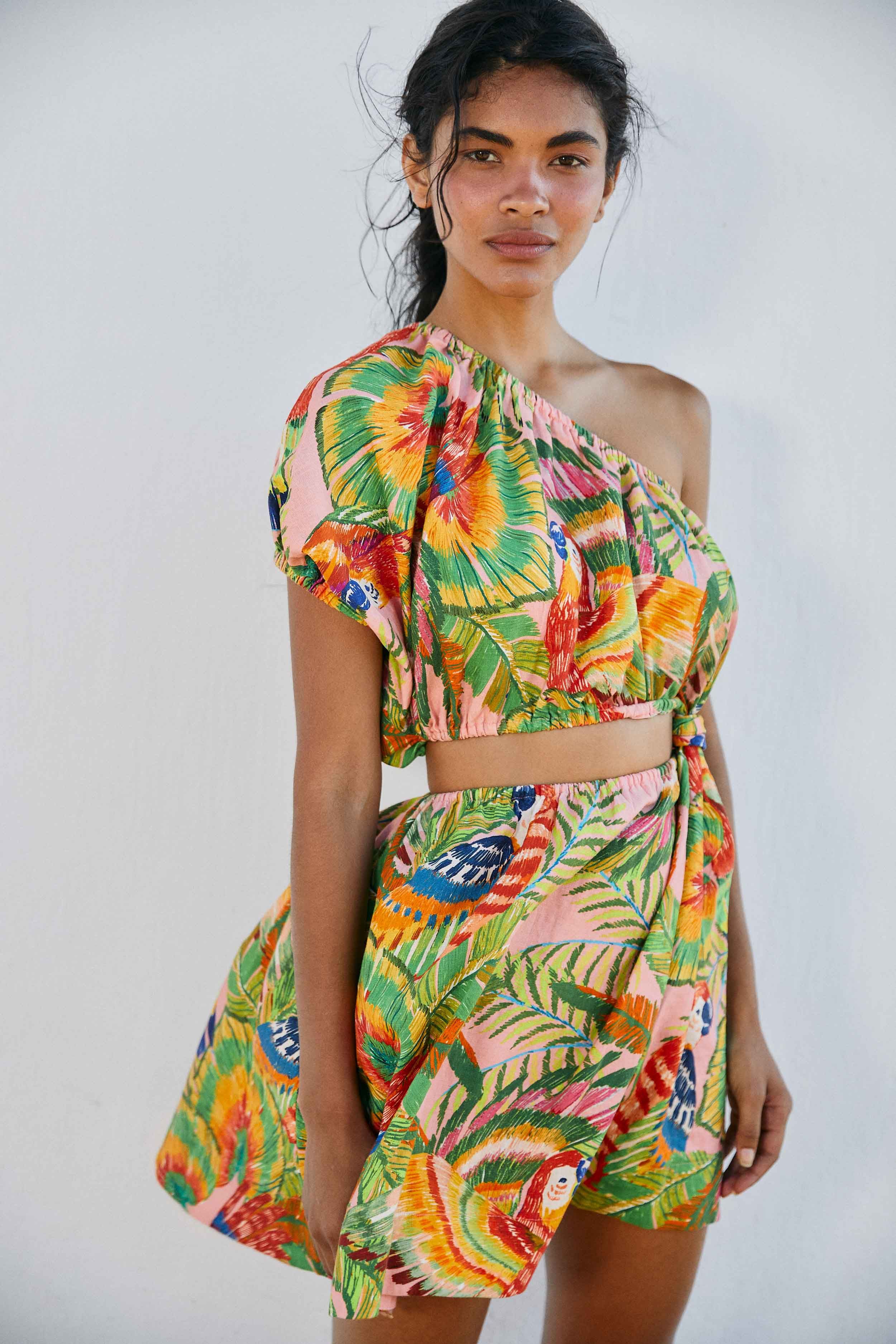 Macaw Leaves One-Shoulder Mini Dress | FarmRio