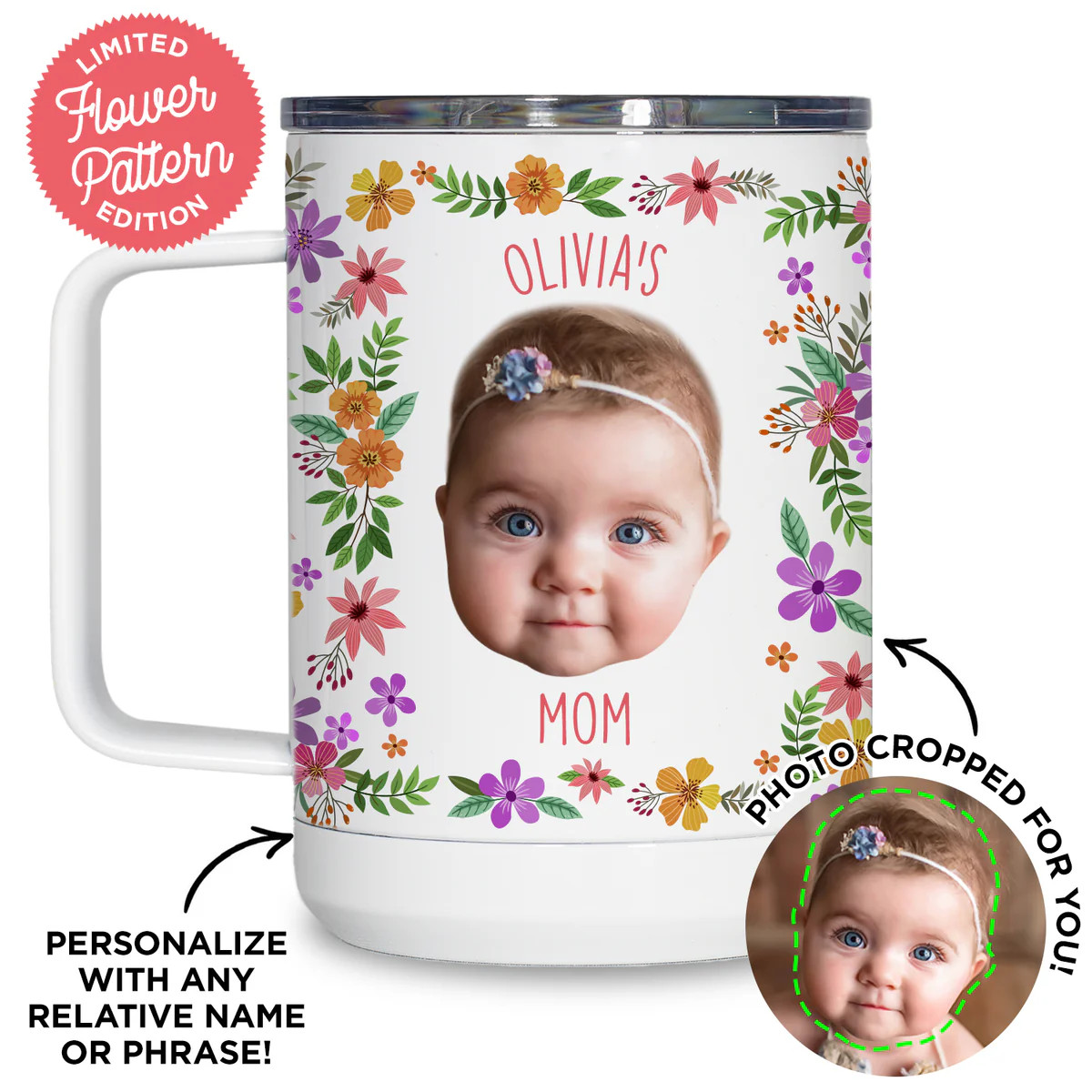 Personalized Baby Flower Travel Mug | Type League Press
