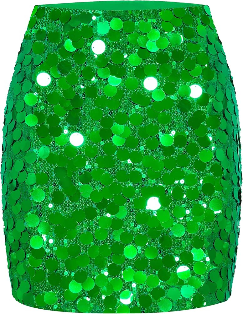 MANER Women's Sequin Skirt Sparkle Stretchy Bodycon Mini Skirts Night Out Party | Amazon (US)