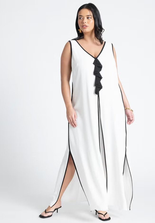 V Neck Gauze Maxi Dress | Eloquii