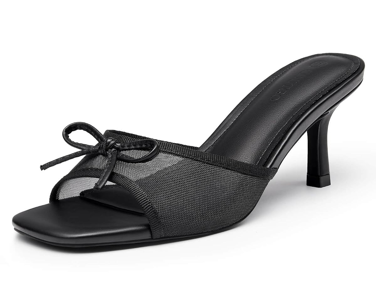 Coutgo Womens Square Open Toe Heels Mules Bow Stiletto Heel Backless Slip On Slide Sandals | Amazon (US)