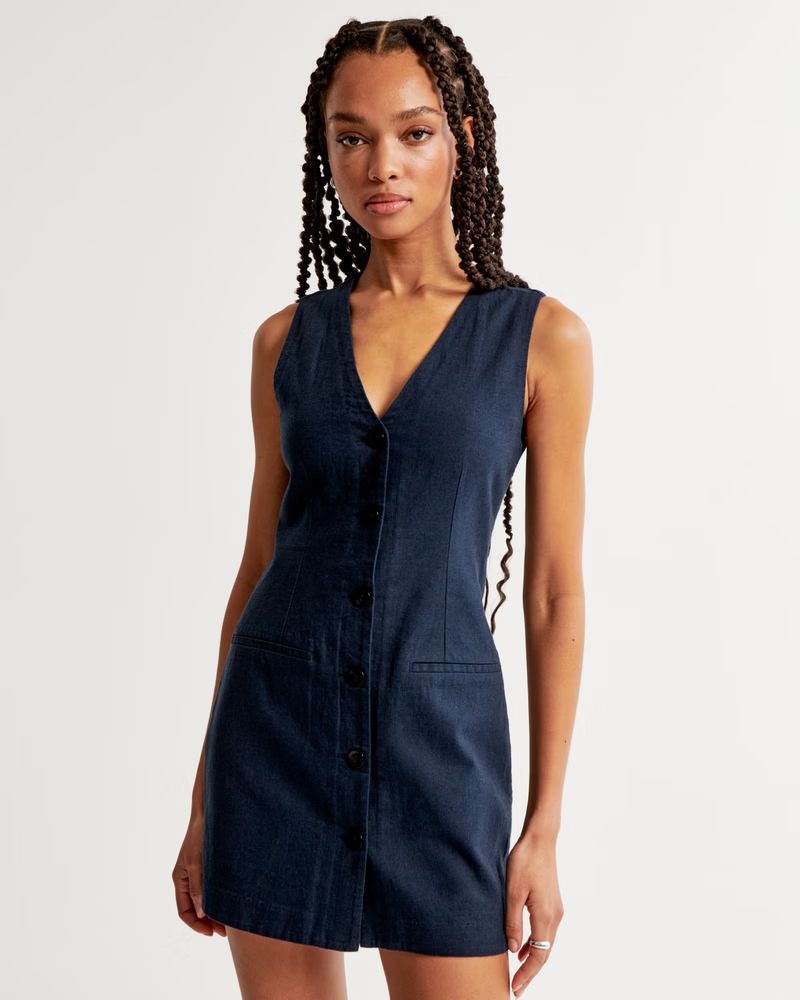 The A&F Mia Linen-Blend Vest Mini Dress | Abercrombie & Fitch (US)