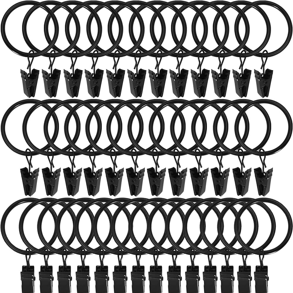 44 Pack Black Curtain Rings with Clips, Curtain Hooks Hangers Clip Rings for Hanging Drapes Bows ... | Amazon (US)