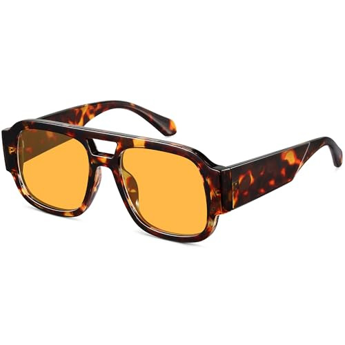 Square Aviator Sunglasses for Women Retro 70s Chunky Double Bridge Glasses Trendy Flat Top Y2K Sh... | Amazon (US)