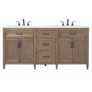 Home Decorators Collection Walden 71 in. W x 22 in. D Double Bath Vanity in Driftwood Grey with Engi | The Home Depot