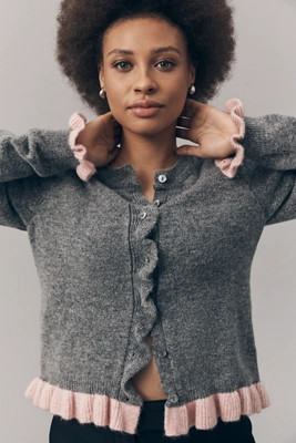 By Anthropologie Crew-Neck Ruffled Cardigan Sweater | Anthropologie (US)