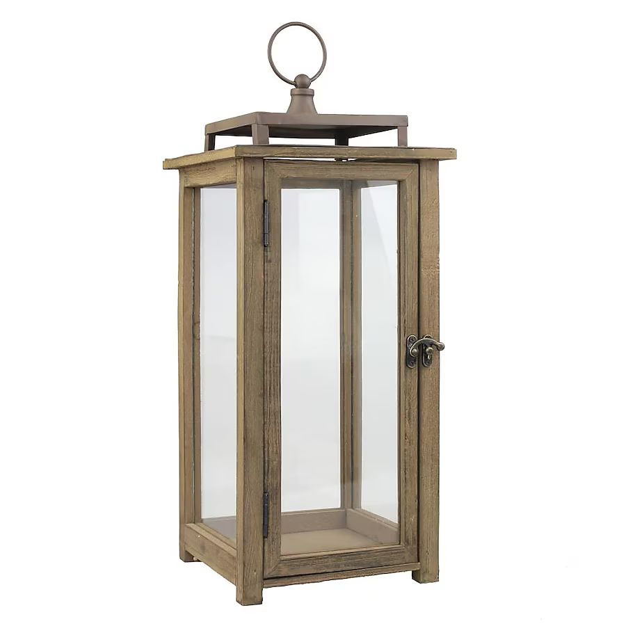 Stonebriar Rustic Brown Wood Lantern Candle Holder, 18.1-in H, Indoor/Outdoor Use, Perfect Center... | Lowe's