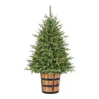 Home Accents Holiday 4 ft. Pre-Lit LED Fraser Fir Artificial Christmas Tree with Whiskey Barrel P... | The Home Depot