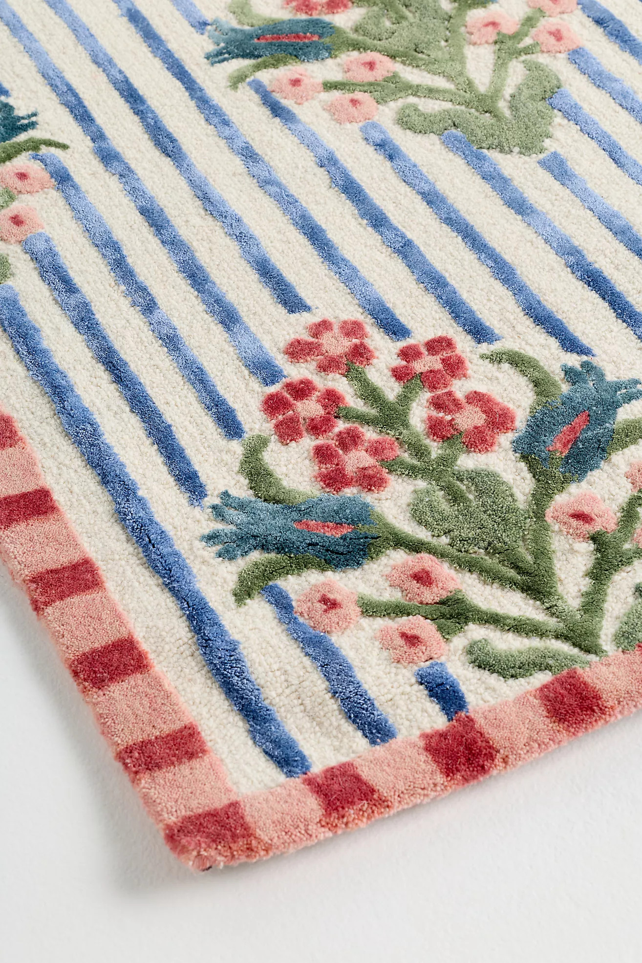 Tufted Wool-Viscose Blend Floral Striped Rug | Anthropologie (US)