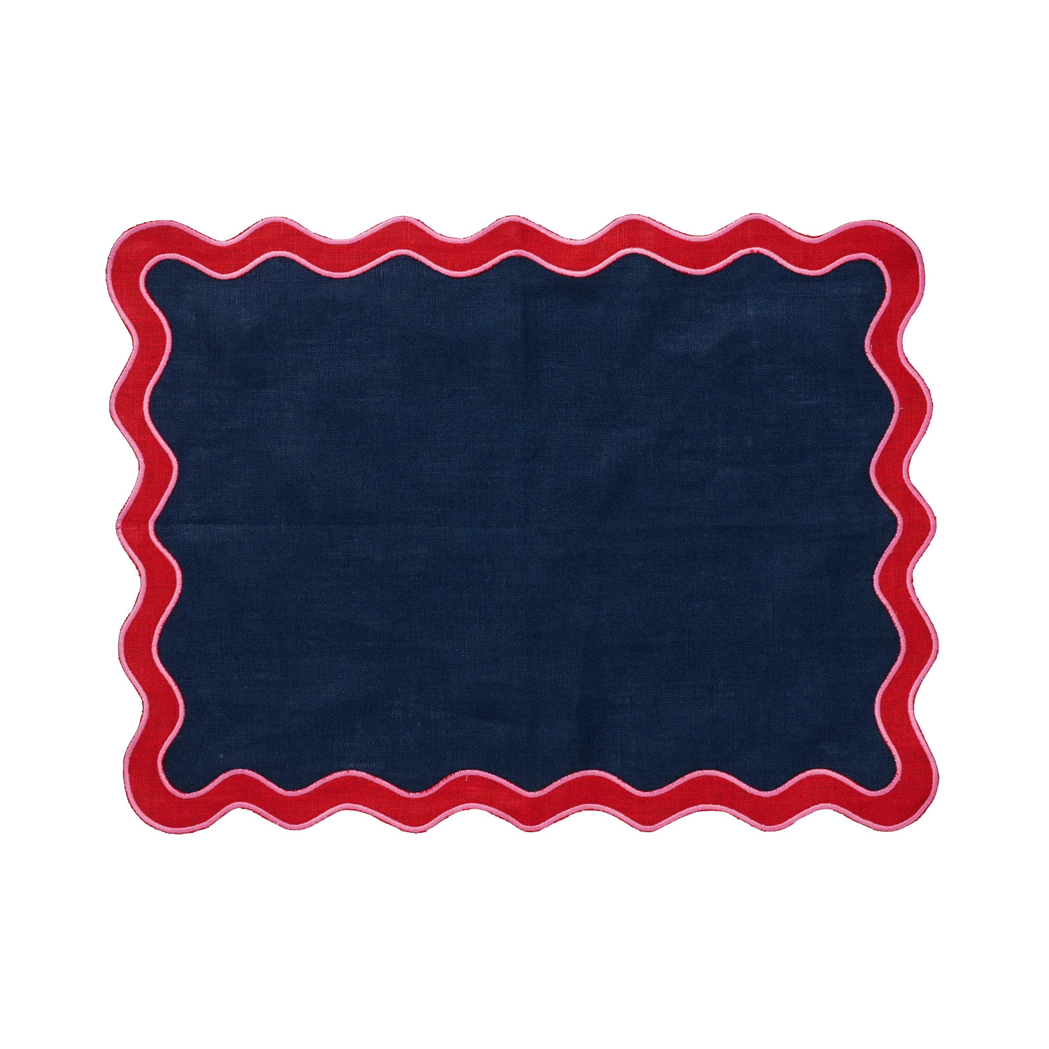 Navy and Red Scalloped Edge Placemat - Set of 4 | In The Roundhouse