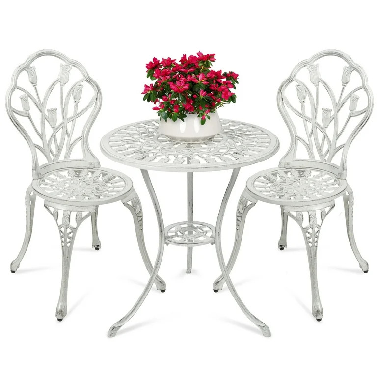 Best Choice Products 3-Piece Cast Aluminum Patio Bistro Furniture Set w/ Antique Finish - White | Walmart (US)