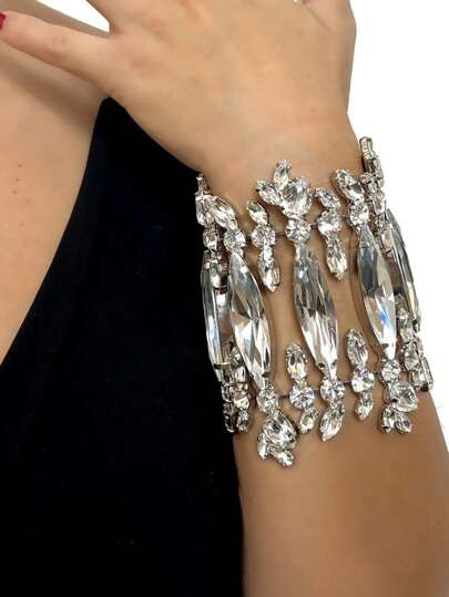 Stonefans Crystal Exaggerated Hand Bangle Water Drop Design For Women Fashion Show Rhinestone Bra... | SHEIN