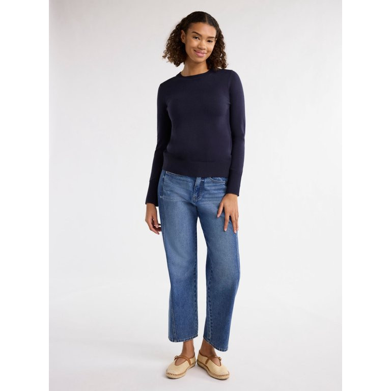 Free Assembly Women’s Cozy Yarn Crewneck Sweater with Long Sleeves, Lightweight, Sizes XS-XXXL ... | Walmart (US)