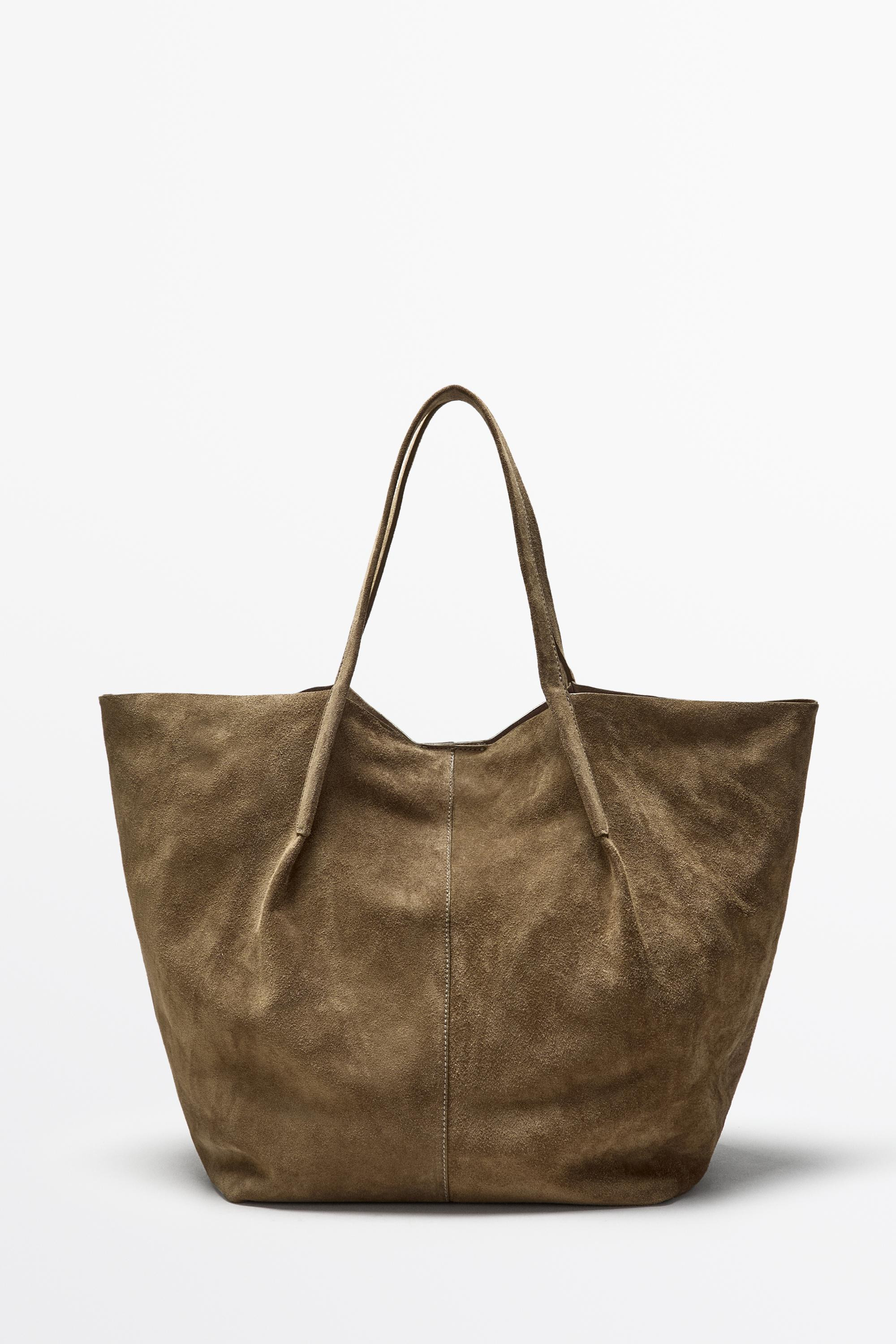Split suede leather tote bag | Massimo Dutti UK