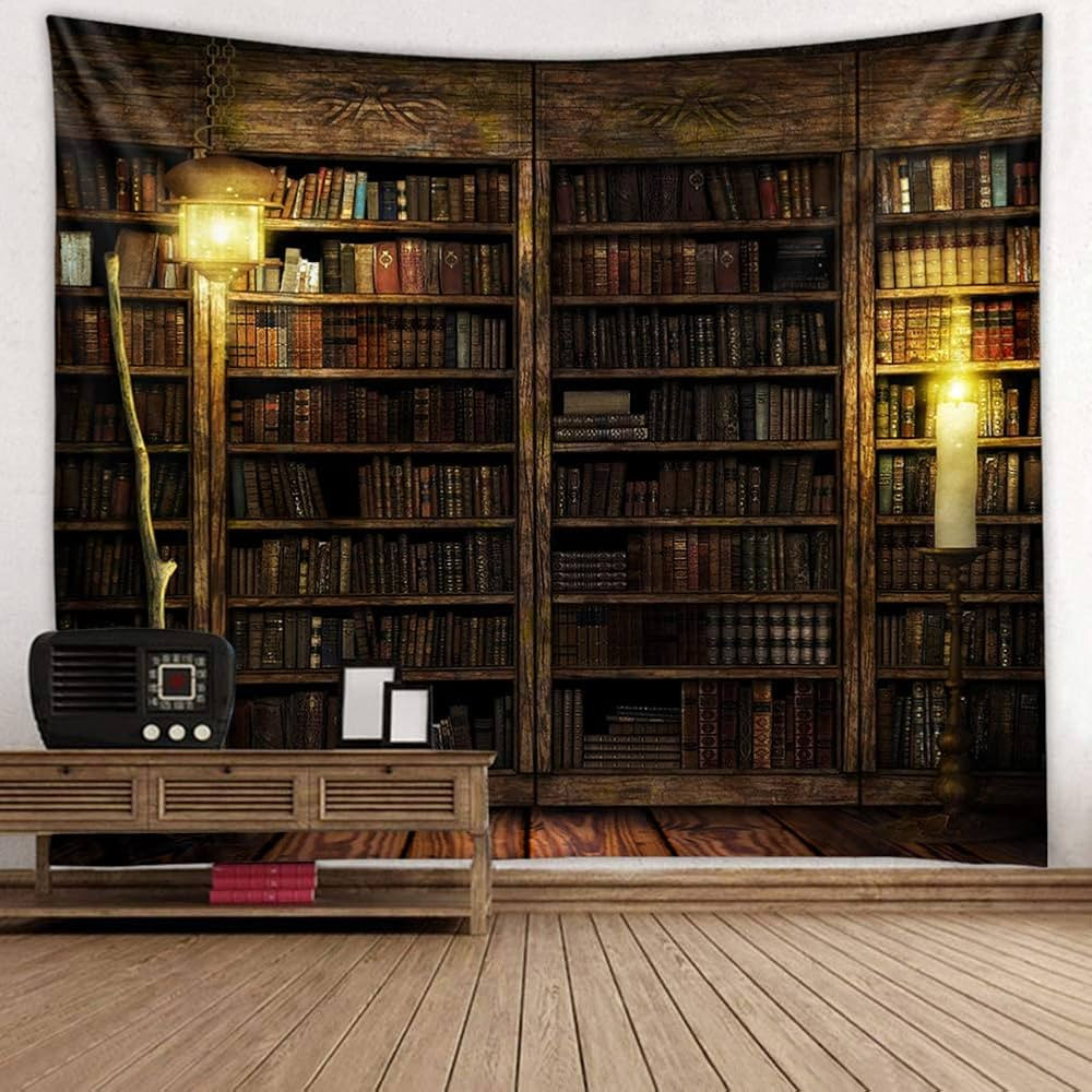 Vintage Bookshelf Tapestry Wall Hanging - Study Room Picture Art Tapestry Retro Bookshelf Wall Ar... | Amazon (US)