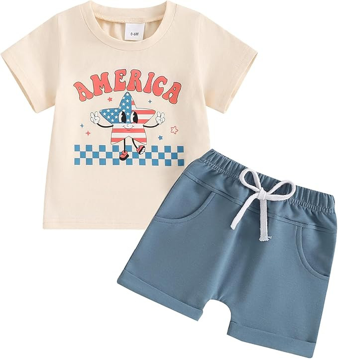 Toddler Baby Boy 4th of July Outfit Retro America Short Sleeve T Shirt and Shorts Set Infant Boys... | Amazon (US)