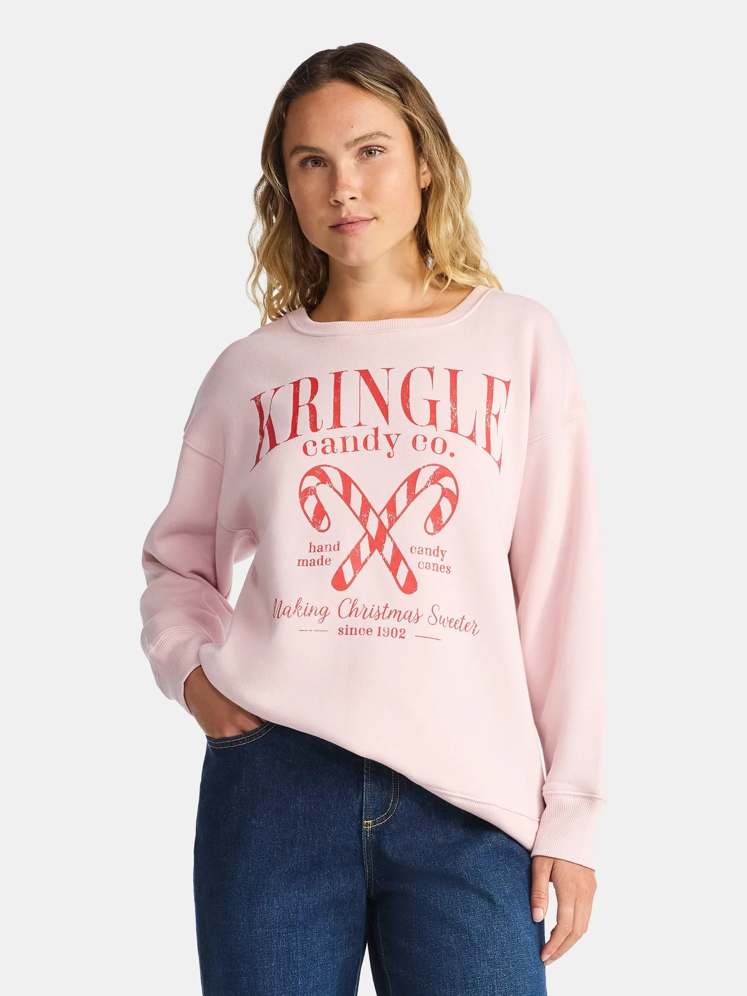 Women's Christmas Kringle Canes Graphic Fleece from Holiday Time, Sizes S-XXXL | Walmart (US)