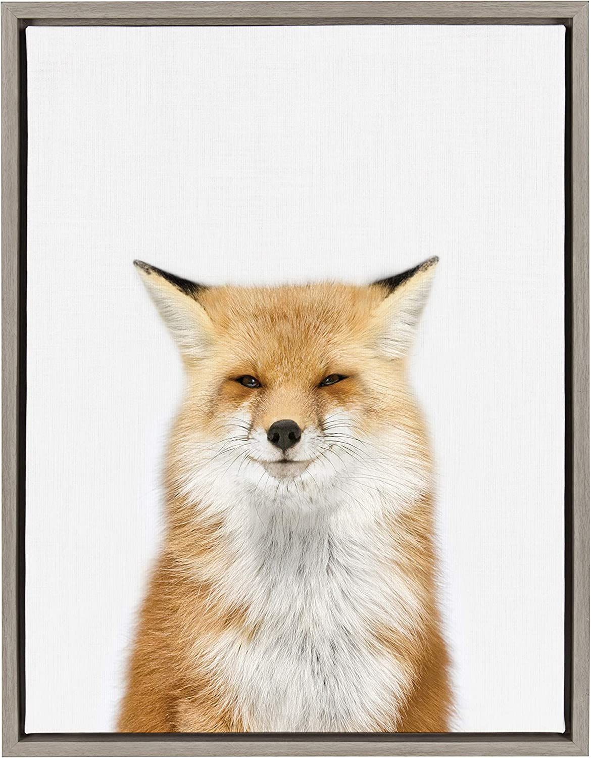 Kate and Laurel Sylvie Young Fox Framed Canvas Wall Art by Amy Peterson, 18x24, Gray | Amazon (US)