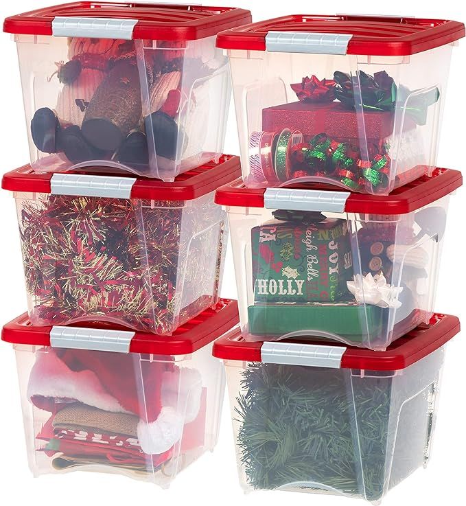IRIS USA TB-17 Holiday Storage Box, 19 Qt, Clear/Red, 6 Pack | Amazon (US)