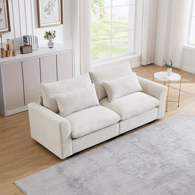 Modern Deep Seat Sofa: Beige Corduroy Couch for Living Room or Office | Target
