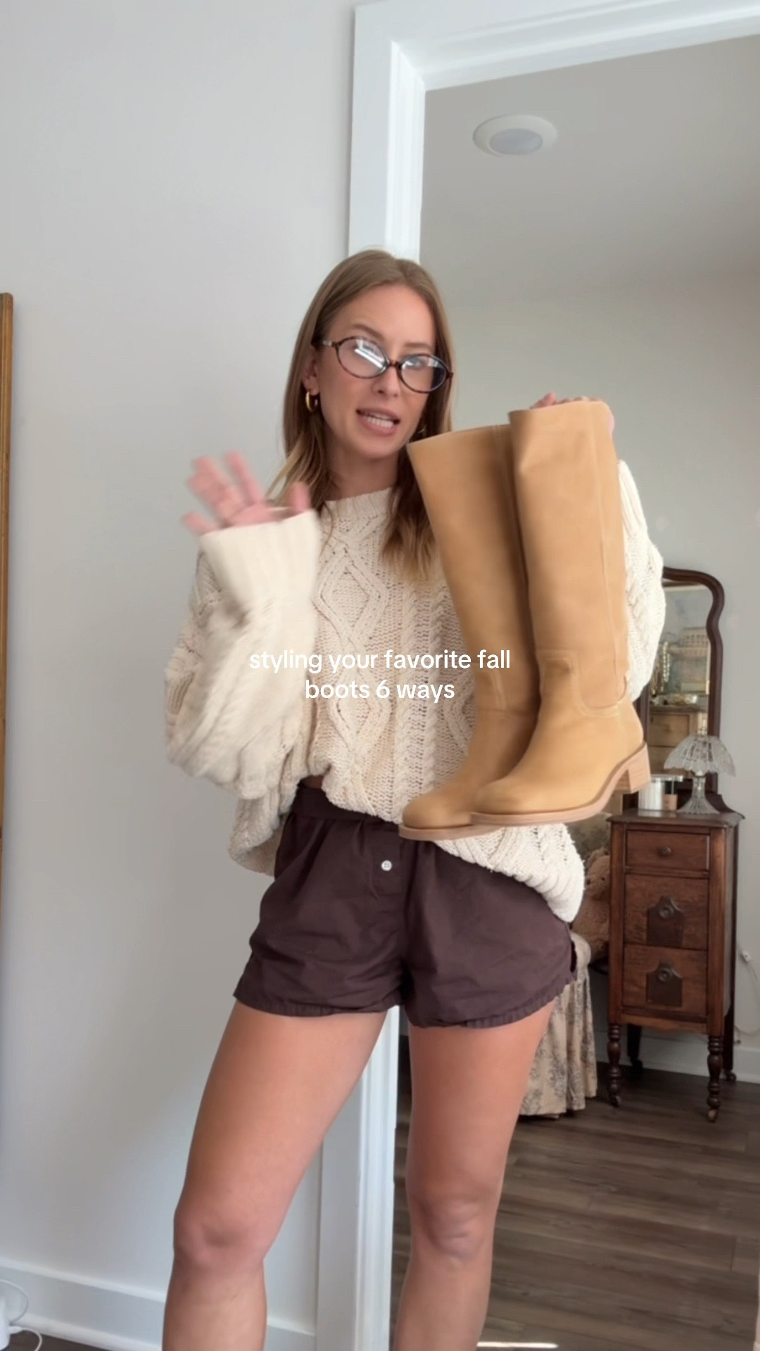 8/26/25 Fall outfit roundup 🍂 Linking all of the looks I styled with my Steve Madden boots — casual, cozy, and wearable pieces that make the summer → fall transition so easy:

• Steve Madden boots
• Aritzia brown boxer shorts + Princess Polly cable knit sweater + Amazon oval glasses
• Reformation denim shorts + L.L. Bean barn coat
• Abercrombie duster + Aritzia long sleeve tee + light wash denim skirt
• Abercrombie denim dress + matching dark wash denim jacket
• Eagles crewneck sweatshirt + Aritzia lightweight shorts
• Abercrombie 90s straight dark wash jeans + Aritzia wrap sweater

All staples I’ve been loving and rotating into my fall capsule wardrobe 🤍

#LTKShoeCrush #LTKStyleTip