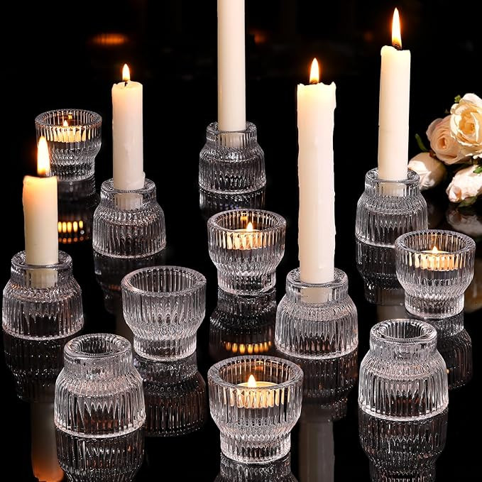 12pcs Clear Taper Candle Holders, Glass Candlestick Holders, Tea Light Candle Holder for Fall Wed... | Amazon (US)