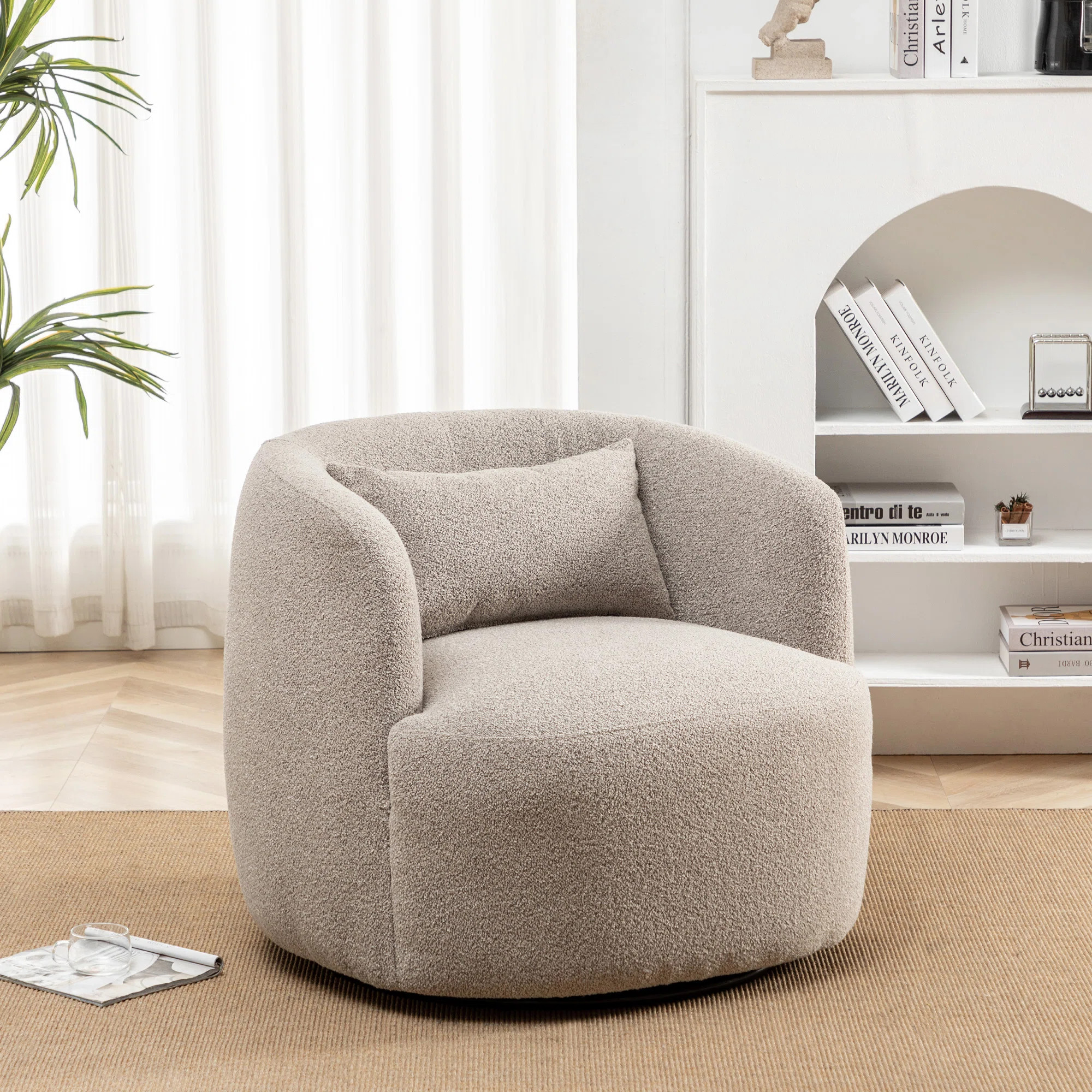 34" Wide Boucle Upholstered Swivel Armchair | Wayfair North America