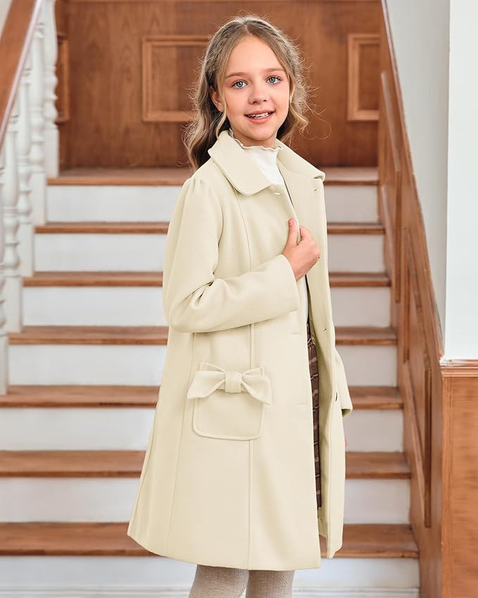Meikulo Girls Single Breasted Dress Coat Kids Winter Outerwear Jackets Bowknot Pockets 5-14 Years | Amazon (US)
