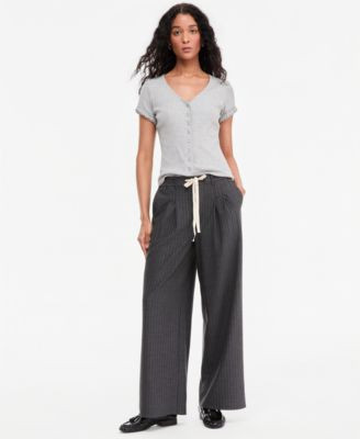 On 34th Women's High-Rise Pinstriped Wide-Leg Pants, Macy's Exclusive - Charcoal | Macy's