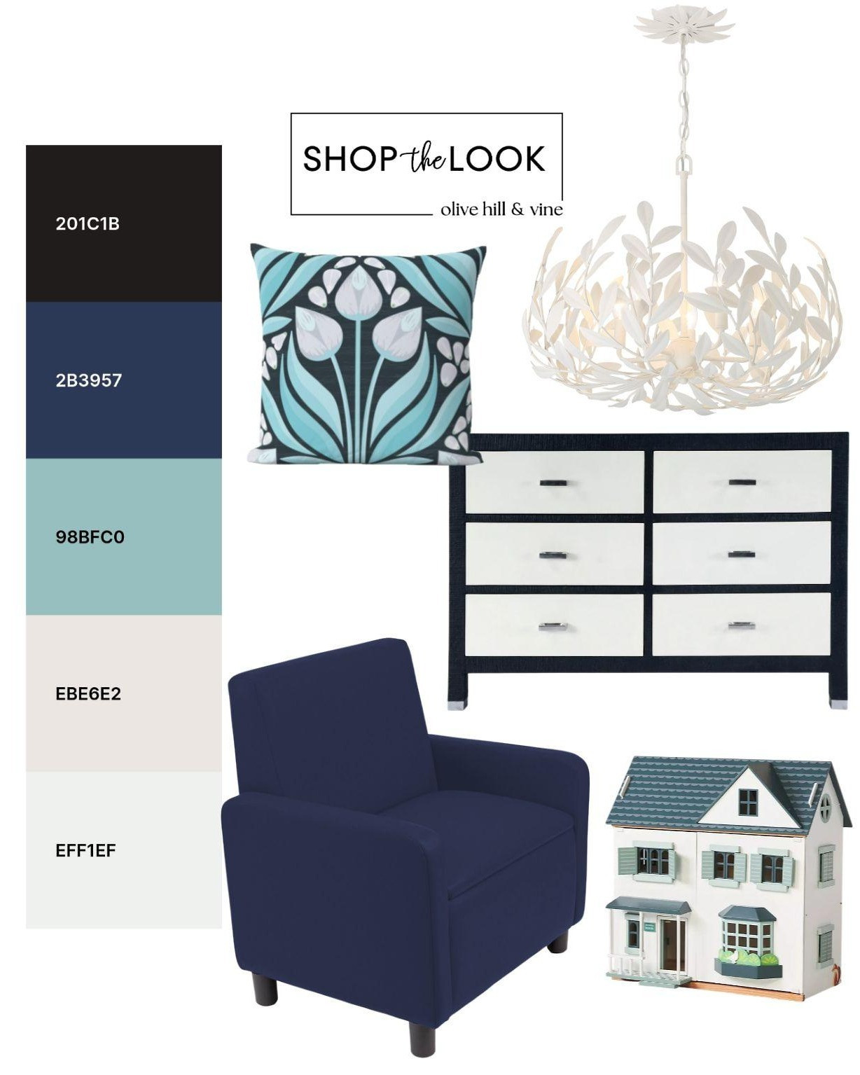 A playful nursery palette gets a polished twist with deep navy, soft aqua, crisp white, and bold botanical details. Whimsical accents add just the right amount of charm for a room that feels sweet, stylish, and full of personality.

#LTKHome #LTKBaby #LTKBump