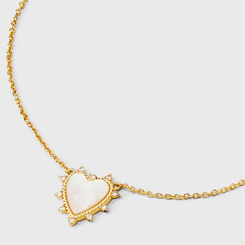 14K Gold Dipped Mother of Pearl Heart Pendant Necklace - A New Day™ Gold/Ivory | Target