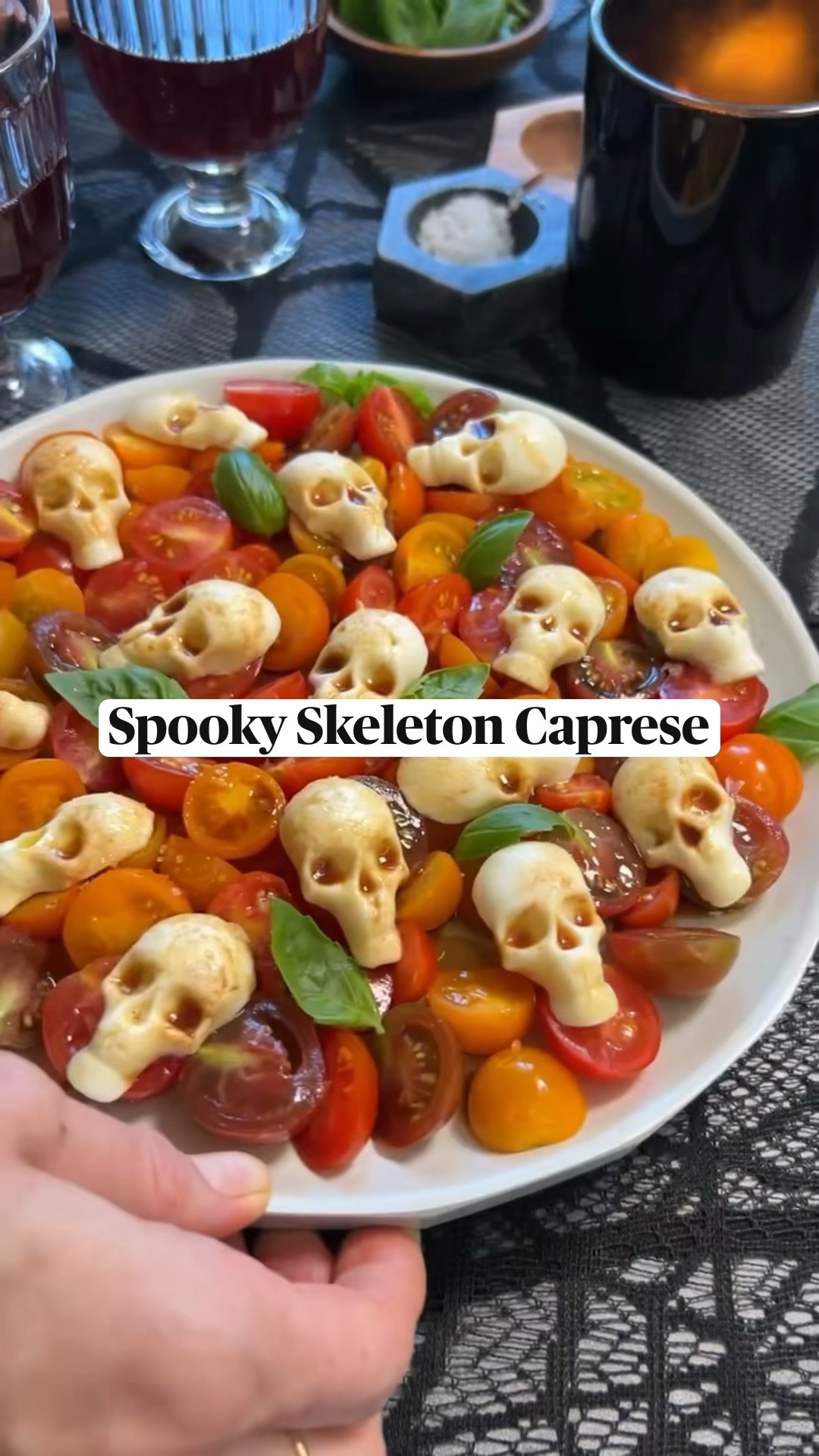 SAVE this Spooky SKELETON CAPRESE 💀 for Halloween. RECIPE below. Plus the Skeleton molds are linked on my Amazon Storefront (link in bio).

When you’re like me (someone that loves mozzarella + halloween is your favorite holiday), this recipe is a no-brainer to try out. I first saw it on Primal Wellness (https://primalwellness.coach) last year and knew I had to recreate it. In all honestly, the mozerella balls taste a little too ruberry if you pat them too much, so be careful not to overdo it. Next time I might try without patting at all. 💀💀💀


INGREDIENTS

8 ounces mozzarella ciliegine
1 pint cherry tomatoes, halved
2 tablespoons balsamic vinegar
2 tablespoons olive oil
1/4 cup basil leaves
Flakey salt

INSTRUCTIONS

1️⃣Preheat the oven to 350ºF and set the silicon molds onto a rimmed baking sheet for stability. Lightly grease the interiors of the skull molds.
2️⃣ Add a ball of mozzarella to each skull cavity. Bake for 6-8 minutes to soften the cheese – it will not melt but will become pliable.
3️⃣ Use a folded paper napkin to press the softened cheese into the molds (the paper towel will absorb the liquid that is released from the mozzarella, which will be more than you think). Press the cheese well into the molds to get a good form, being careful not to burn yourself.
4️⃣ Transfer the molds to the refrigerator and let chill for 8-10 minutes, then remove from the mold and repeat with remaining cheese until all the mozzarella is formed into skulls.
5️⃣ Slice the cherry tomatoes in half and then toss the tomatoes and mozzarella skulls, with the balsamic and olive oil. Scatter basil leaves over top and sprinkle with salt before serving. Enjoy!

#Ainttooproudtocheese #feedfeed #tastemademedoit #food52 #skeleton #halloweenfood #imsomartha

#LTKHalloween #LTKhome #LTKGiftGuide