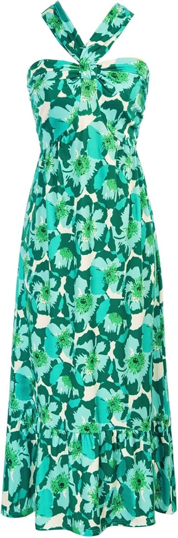 GRACE KARIN 2023 Women's Criss Cross Halter Neck Sleeveless Summer Floral Print Flowy A Line Maxi... | Amazon (US)