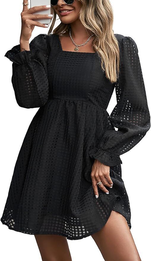 Raikamitu Women's Summer Lantern Sleeve Square Neck Dress Open Back Cute Babydoll A-Line Vintage ... | Amazon (US)