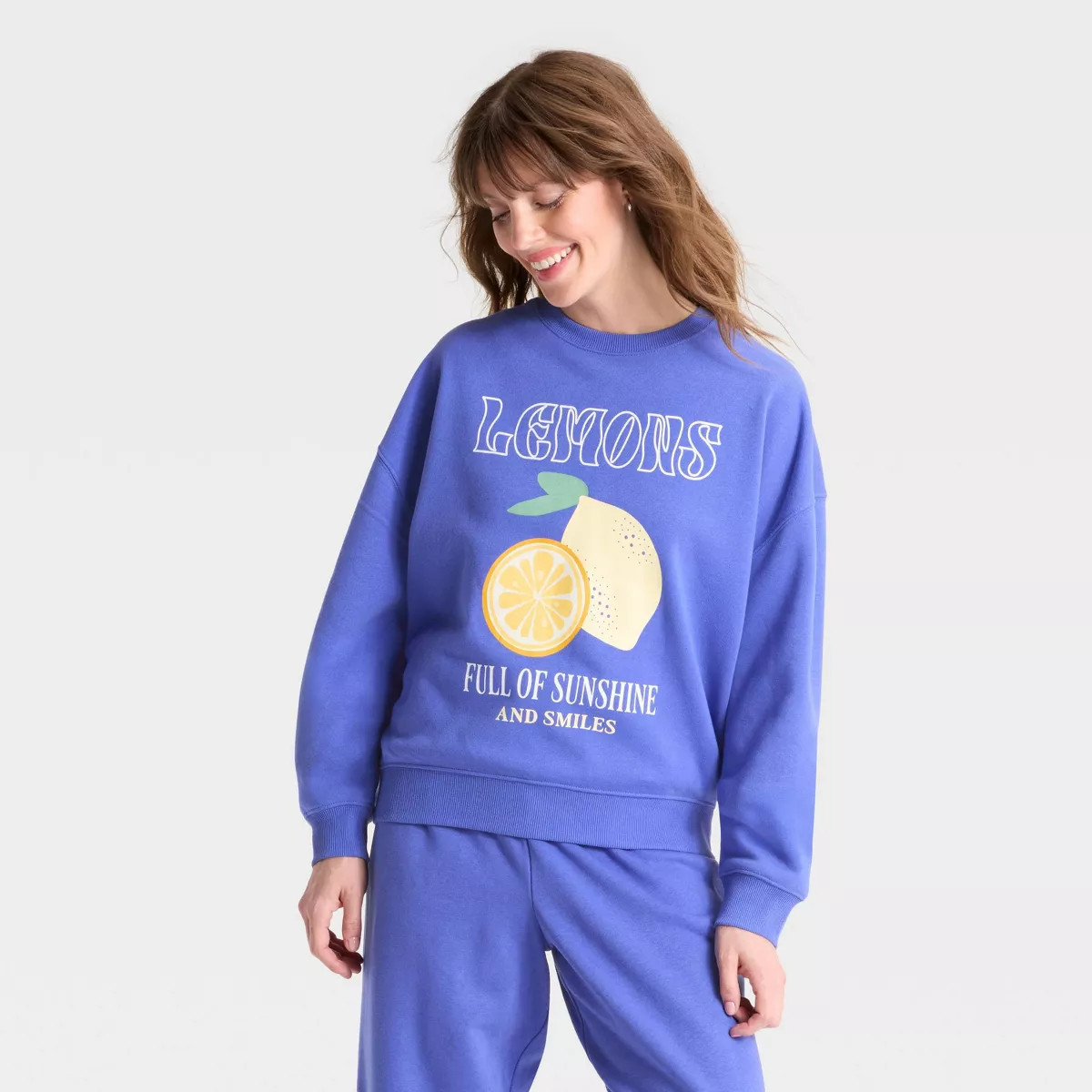 Women's Sunshine Lemons Graphic Sweatshirt - Blue | Target