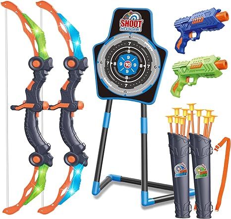 SpringFlower 2 Bow and Arrow Sets with LED Light-up,2 Foam Dart Guns for Kids 5 6 7 8 9 10+ Years... | Amazon (US)
