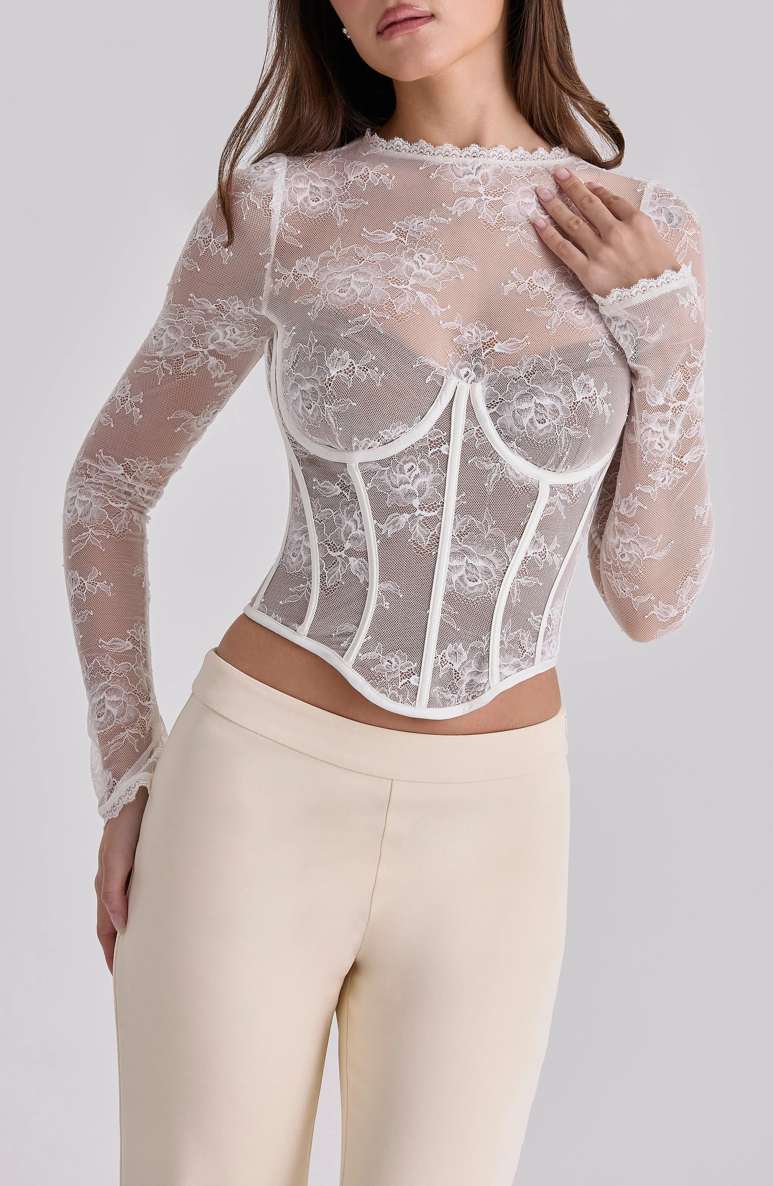 Zoe Long Sleeve Lace Crop Corset Top (Women) | Nordstrom | Nordstrom