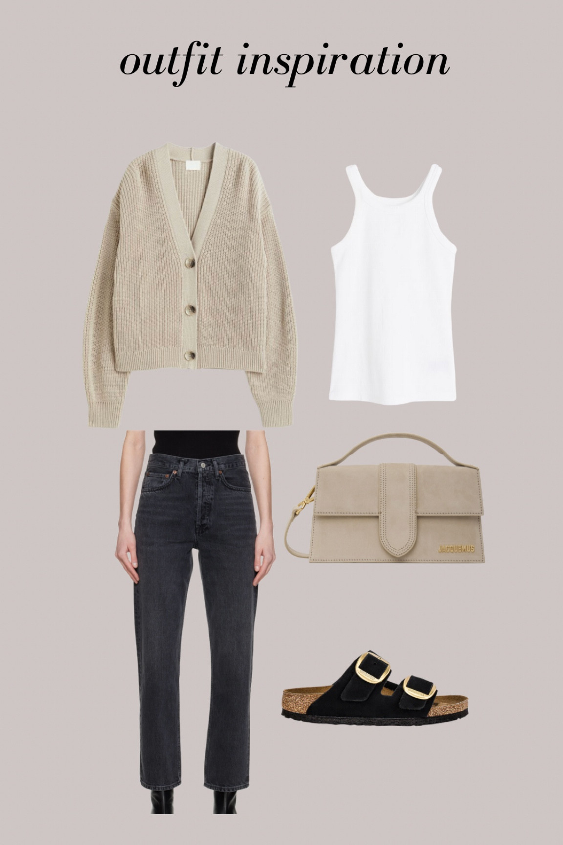 Spring outfit idea 
Agolde 90s jeans, come in a cropped length also, linking an h&m pair that are similar and more inexpensive  
H&M ribbed cardigan & tank are super affordable! 
Top handle bags are predicted to be v popular this year. 

#LTKunder100 #LTKFind #LTKstyletip