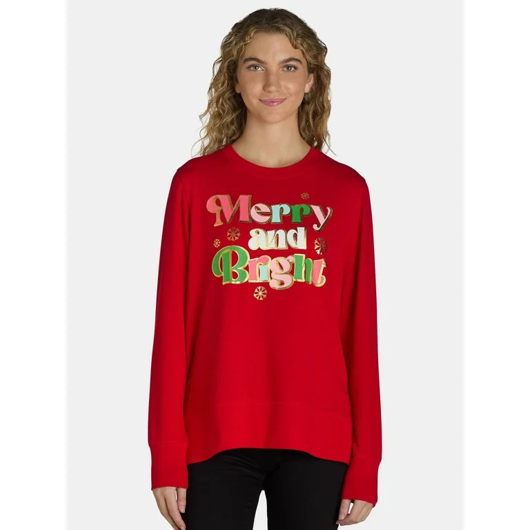 Holiday Time Women's Christmas Graphic Crewneck Hacci Top, Sizes S-XXXL | Walmart (US)