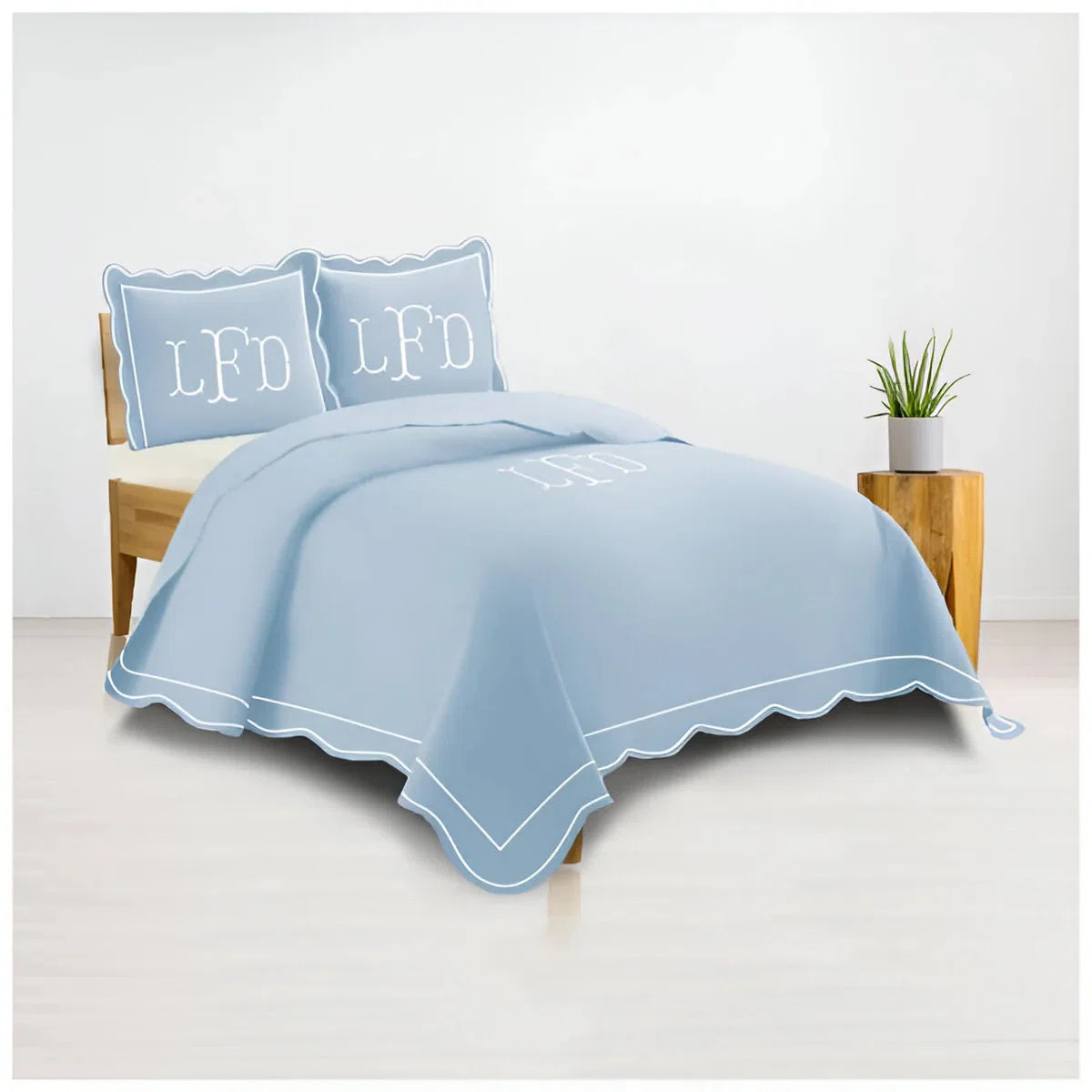 Monogram 400TC Luxurious Wavy Embroidery & Border Cotton Sateen Duvet Cover Set | Wayfair North America