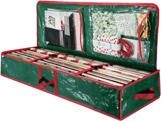 Gift Wrap Organizer Christmas Wrapping Paper Storage Organizer with Flexible Partitions and Pocke... | Amazon (US)