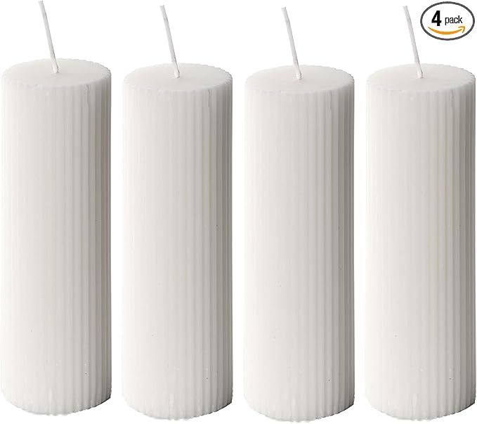 Ribbed Pillar Candles 2x6'' Fluted Column Modern Home Décor Soy Wax Handmade (4 Packs, White) | Amazon (US)